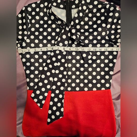 Amazon Vintage Fashion Bodycon Pencil Dress Size Small Navy Blu/White Polka Dots - Picture 6 of 10